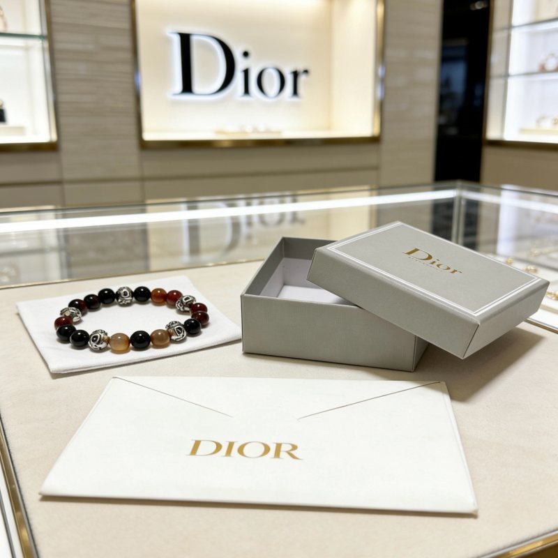 Dior Dior Oblique Beaded Bracelet bracelet Silver-tone metal with black onyx red carnelian and brown agate beads 19cm