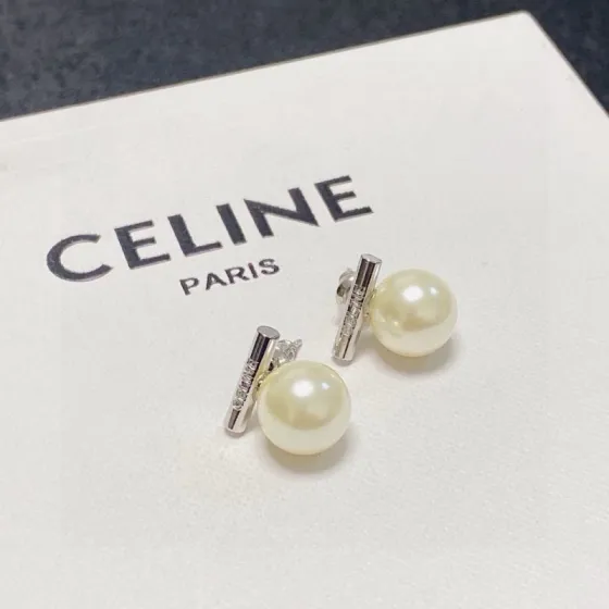 Celine Bar Pearl Stud Earrings earrings Silver-toned metal cream white pearl clear crystal accents One size 10mm pearl diameter 8mm bar length