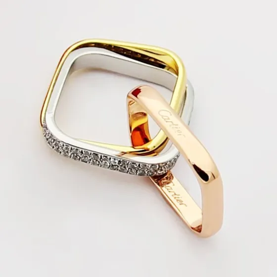 Cartier Trinity ring 18k yellow gold 18k rose gold 18k white gold pave set clear diamonds 6