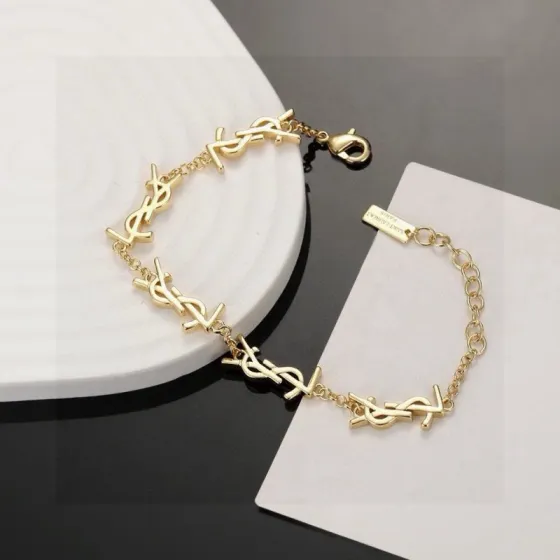 Saint Laurent Cassandre YSL Monogram bracelet gold-tone metal no accent stones 45cm