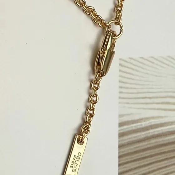 Celine Triomphe Crystal Pendant necklace gold-tone metal with clear faceted crystal 42cm with 5cm extender