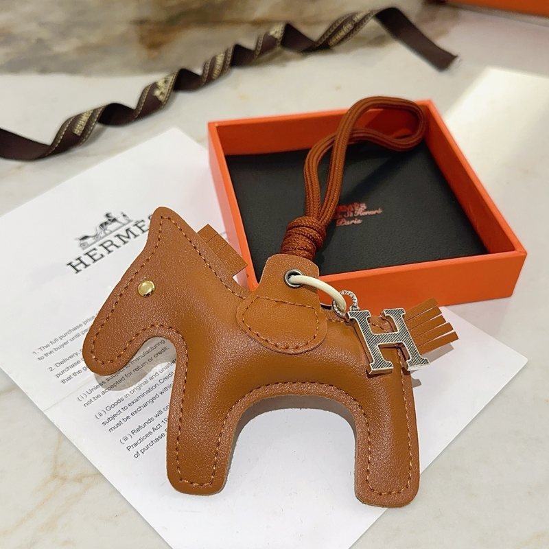Hermes Rodeo H Charm pendant Gold brown leather with silver-tone H hardware 8cm