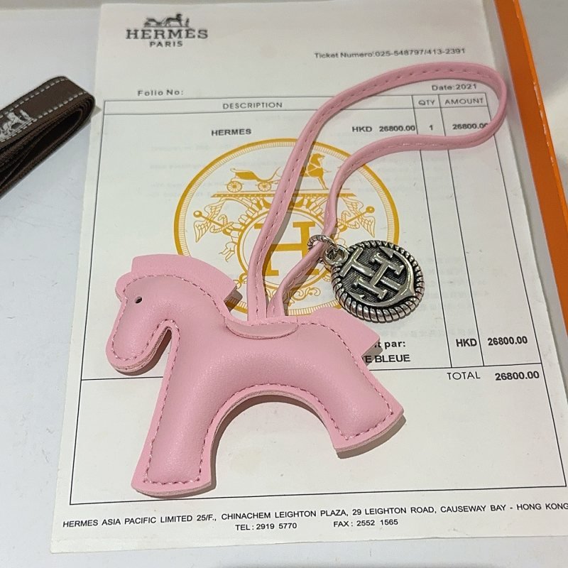 Hermes Rodeo Pegase Horse Bag Charm pendant Sakura pink leather antique silver-tone metal 12cm strap length