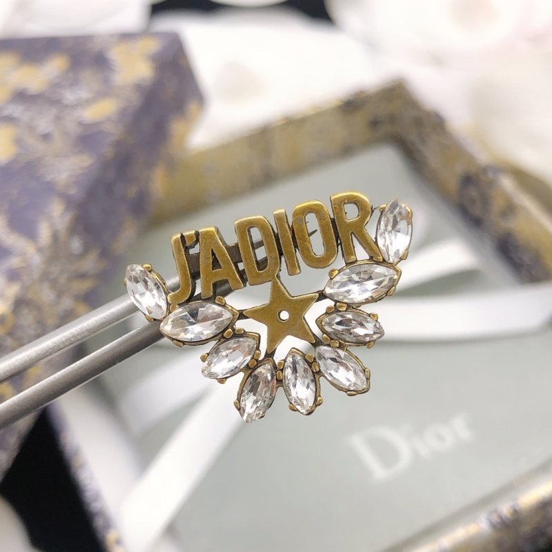 Dior J Adior earrings antique gold tone metal with clear marquise-cut crystals 2 5cm length