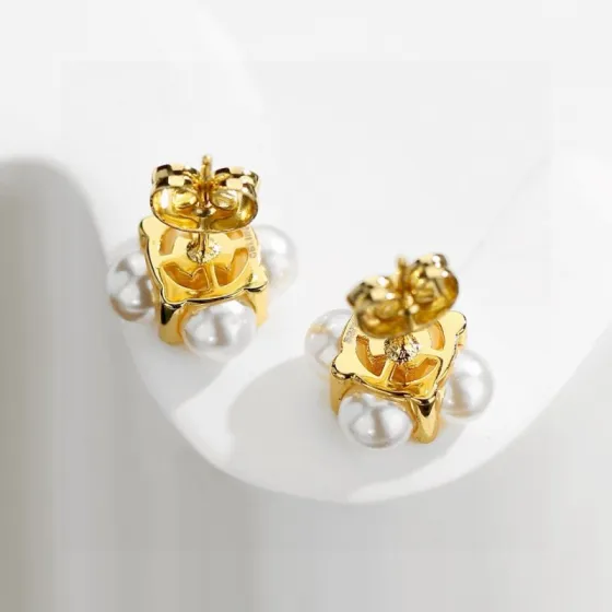 Celine Triomphe Pearl Cluster Stud Earrings earrings gold-tone metal white pearl clear crystal 10mm stud diameter