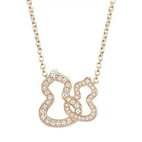 Qeelin Double Wulu necklace Rose gold metal with clear diamond pave 42cm