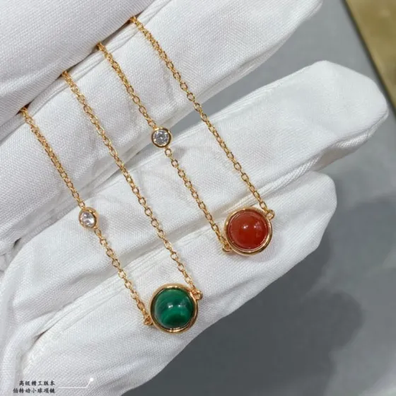 Piaget Possession necklace 18k rose gold with carnelian 18k rose gold with malachite accented with clear diamond 42cm