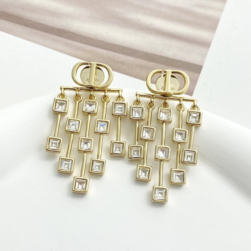 Dior Petit CD Crystal Fringe Earrings earrings gold-tone metal with clear square-cut crystals 4 5cm drop length
