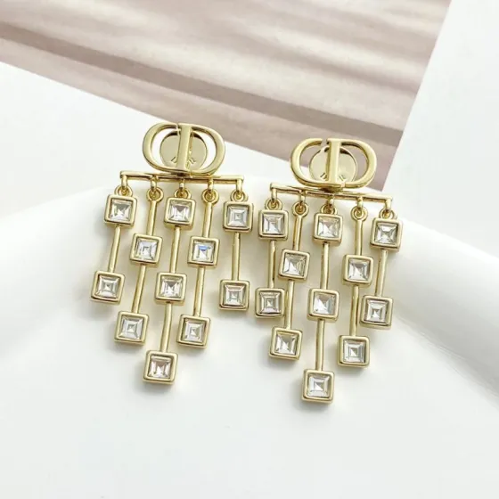 Dior Petit CD Crystal Fringe Earrings earrings gold-tone metal with clear square-cut crystals 4 5cm drop length