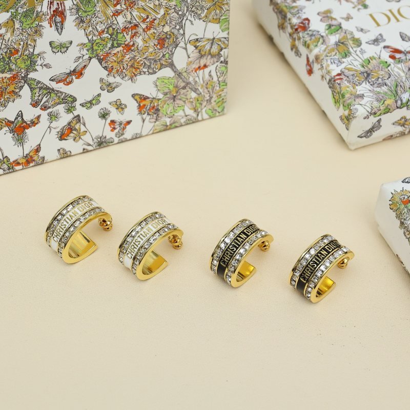 Dior Christian Dior Code Hoop Earrings earrings Gold-tone metal with clear crystal accents available in white enamel and black enamel variants 1 5cm outer diameter