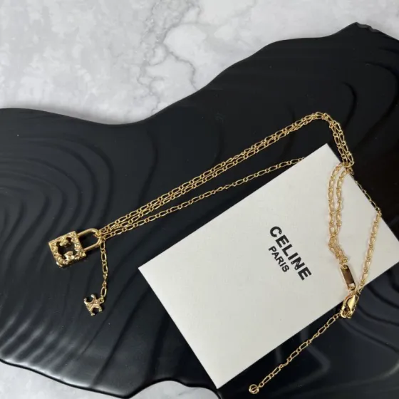 Celine Triomphe Padlock necklace gold-tone metal 45cm with 5cm extender