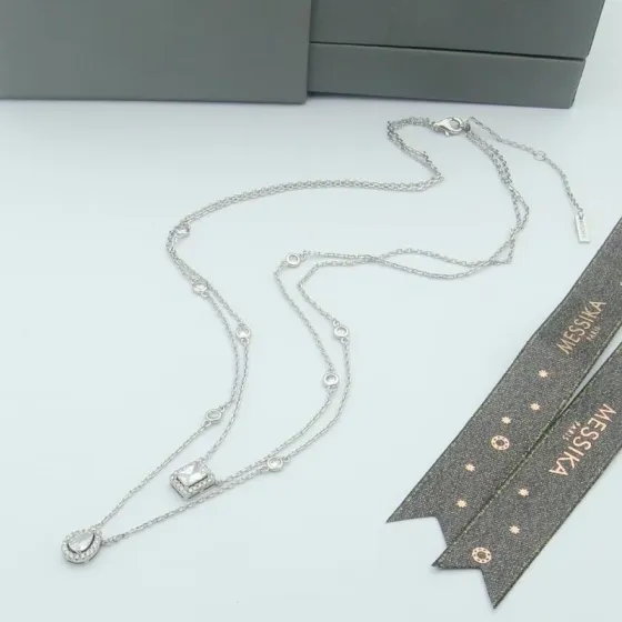 Messika My Twin necklace white gold with clear diamonds 45cm adjustable
