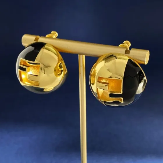 Fendi FF Logo Dome Stud Earrings earrings Gold-tone metal with black enamel silver-tone variant also available 2 5cm diameter