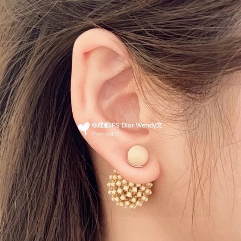 Dior Tribales earrings gold tone metal white resin pearl 1 6cm diameter