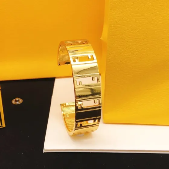Fendi FF Cutout Cuff bracelet gold-tone metal no accent stones 17cm inner circumference