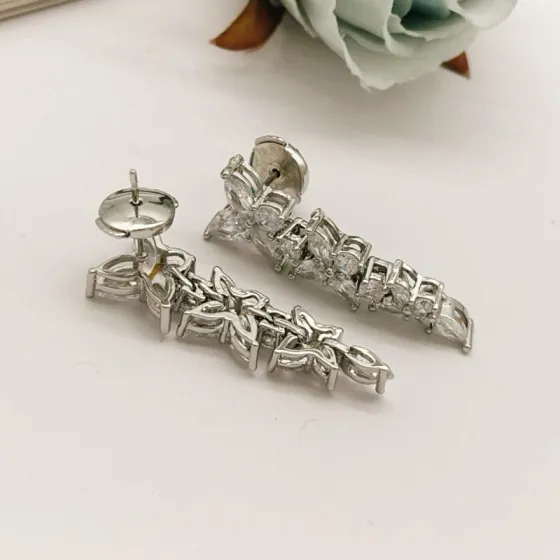 Tiffany Co Victoria Diamond Cluster Drop Earrings earrings silver-toned platinum metal with clear white diamonds 3cm drop length