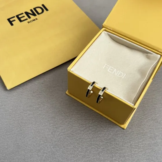Fendi FF Baguette earrings gold-tone metal with black and white enamel 1 5cm hoop diameter