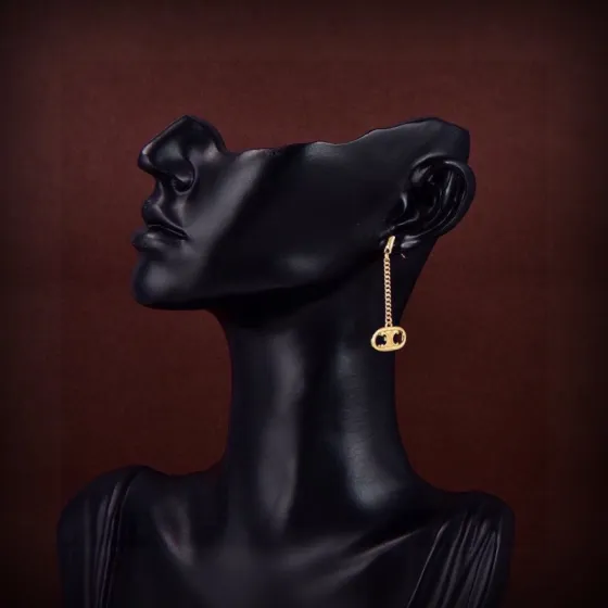 Celine PRECLOUS Triomphe Chain Drop earrings 18k gold tone metal 3cm drop length