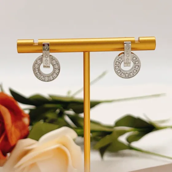 Bvlgari Bvlgari Bvlgari earrings silver-toned white gold with clear diamond accents 1 5cm diameter