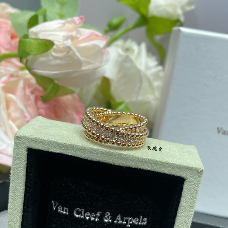 Van Cleef Arpels Perlee ring 18k rose gold with clear pave diamonds 18k white gold with clear pave diamonds US 7