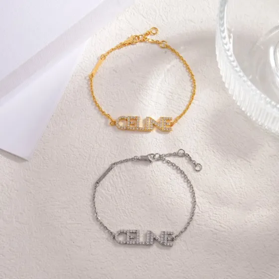 Celine Logo Crystal Bracelet bracelet Gold-tone metal with clear crystal accents Silver-tone metal with clear crystal accents 16cm with 3cm extender