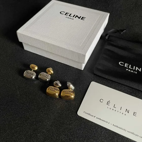 Celine Paris Logo Two-Tone Drop Earrings earrings Two-tone silver and gold metal no gemstones 2cm drop length