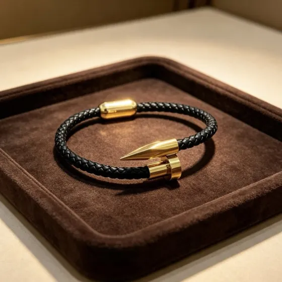 Gucci Anger Forest bracelet Black braided leather with gold-tone metal hardware 19cm