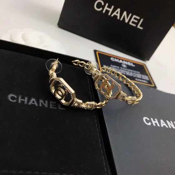 Chanel CC Crystal Chain Hoop Earrings earrings Gold-tone metal with clear crystal accents One Size