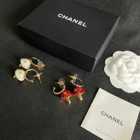 Chanel Mushroom Charm Hoop Earrings earrings Gold-tone metal with red enamel red mushroom variant and cream enamel cream mushroom variant accented with gold CC logo details 1 5cm hoop diameter 2cm total drop length