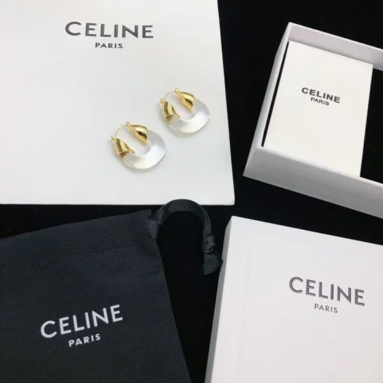 Celine Celestine earrings gold-tone metal with translucent frosted white resin 2 5cm hoop diameter