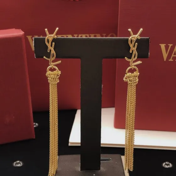 Saint Laurent YED0082 Cassandre Tassel Drop Earrings earrings gold-tone metal no accent stones 8cm total drop length