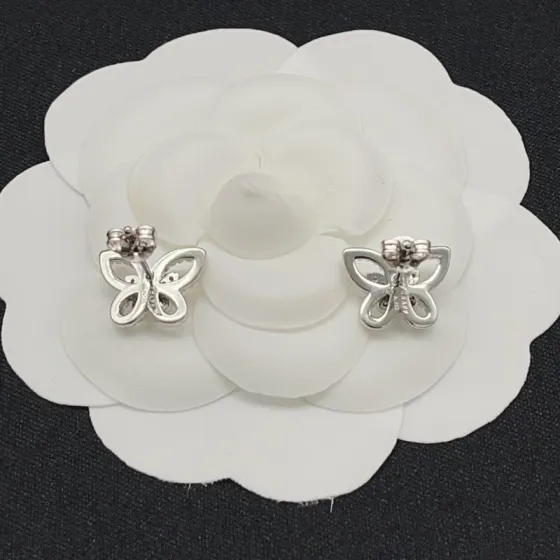 Graff Butterfly Silhouette earrings white gold with pave white diamonds 10mm stud diameter