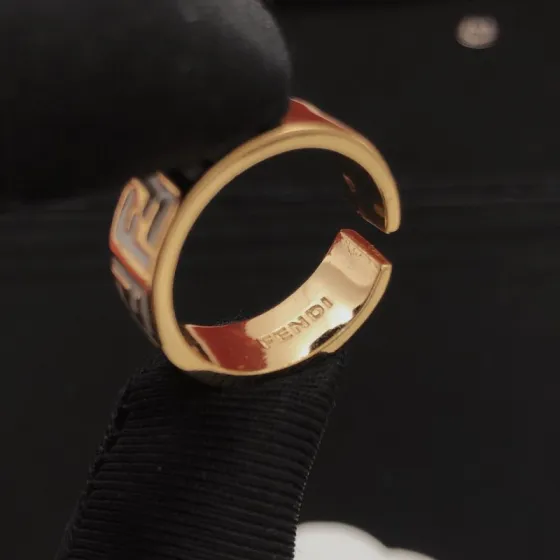 Fendi FF Logo Enamel Open Ring ring gold-tone metal with white and red enamel adjustable open band