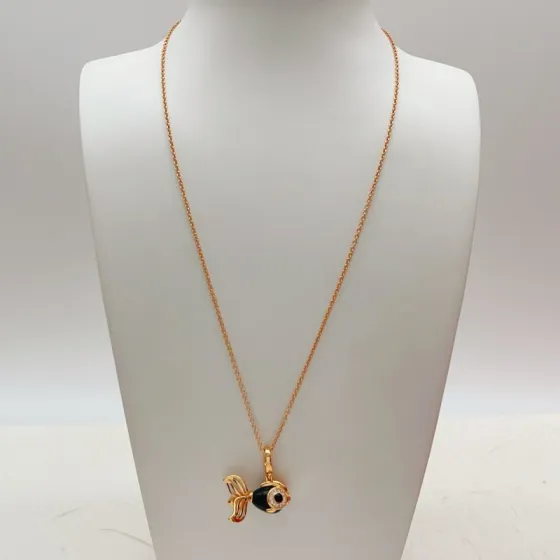 Qeelin Qin Qin Goldfish necklace 18K rose gold black onyx diamond 42cm