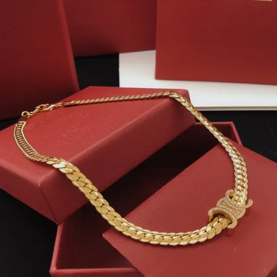 Celine Triomphe Crystal-Embellished Curb Chain Choker necklace gold-tone metal with clear crystal accents 40cm with 5cm extender
