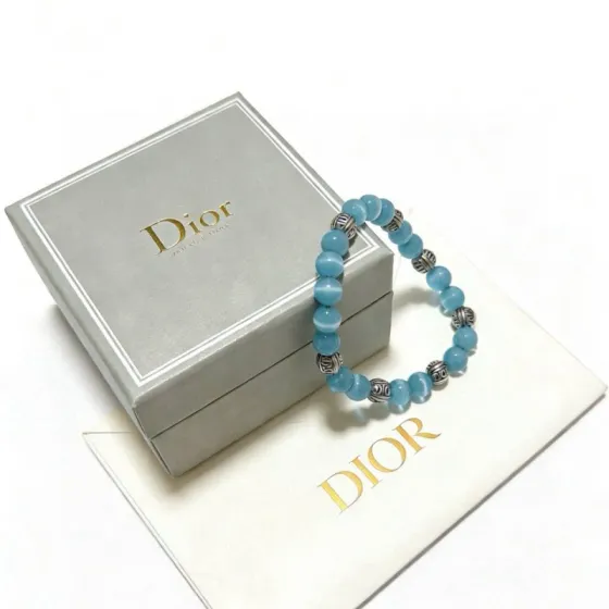 Dior Beaded Stretch Bracelet bracelet Antique silver-tone metal with light sky blue cat s eye beads 18cm