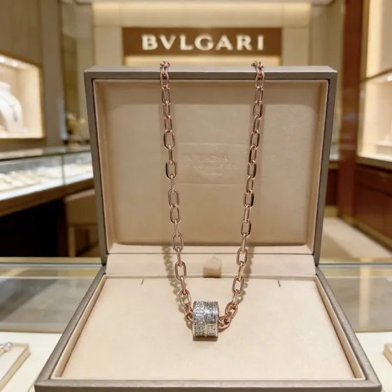 Bvlgari B zero1 necklace Rose gold chain white gold diamond-set pendant 60cm