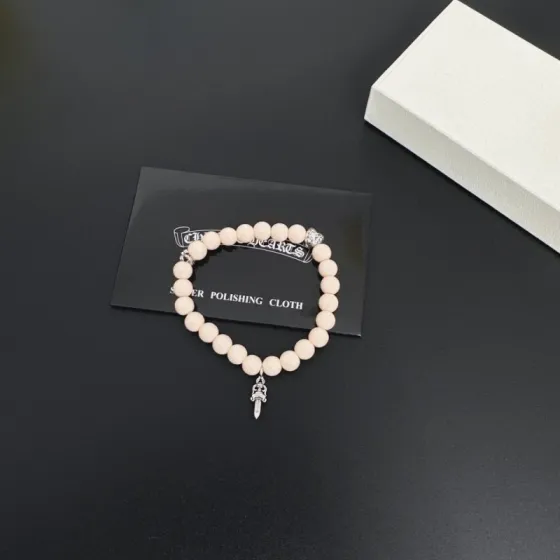 Chrome Hearts Dagger Bead Bracelet bracelet Silver-toned metal with pale pink beads 18cm
