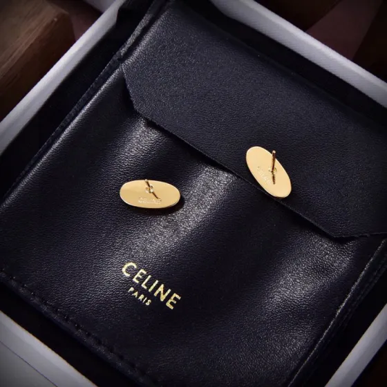 Celine Triomphe Oval Stud Earrings earrings Gold-tone metal with clear pave crystals 1 2cm length