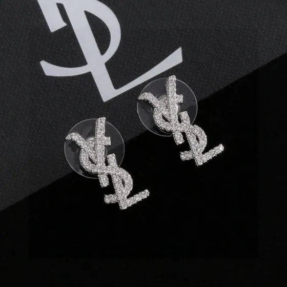 Saint Laurent Cassandre YSL Monogram Pave Stud Earrings earrings Silver-toned metal with clear pave crystals Gold-toned metal with clear pave crystals 1 5cm stud length