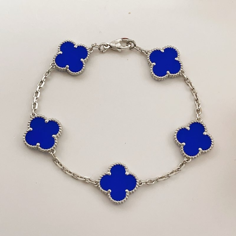 Van Cleef Arpels Alhambra bracelet Silver-toned metal with blue clover inlays 19cm