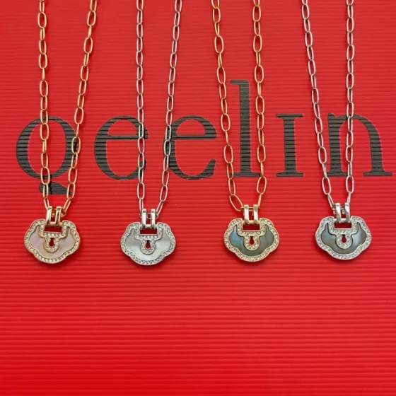 Qeelin Yu Yi necklace 18k rose gold 18k white gold diamond pink mother-of-pearl white mother-of-pearl grey mother-of-pearl 45cm