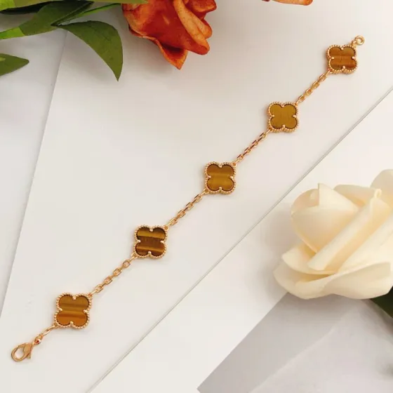 Van Cleef Arpels Alhambra bracelet Rose gold with brown tiger s eye stone 18cm