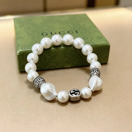 Gucci Anger Forest bracelet Aged silver metal white pearl 18cm