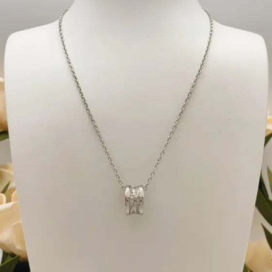 Bvlgari B zero1 necklace silver-toned metal with clear pave diamonds 40-45cm adjustable