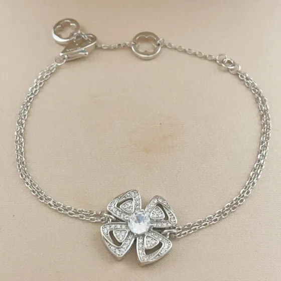 Bvlgari Fiorever bracelet silver-toned white gold with clear diamonds 16-19cm adjustable