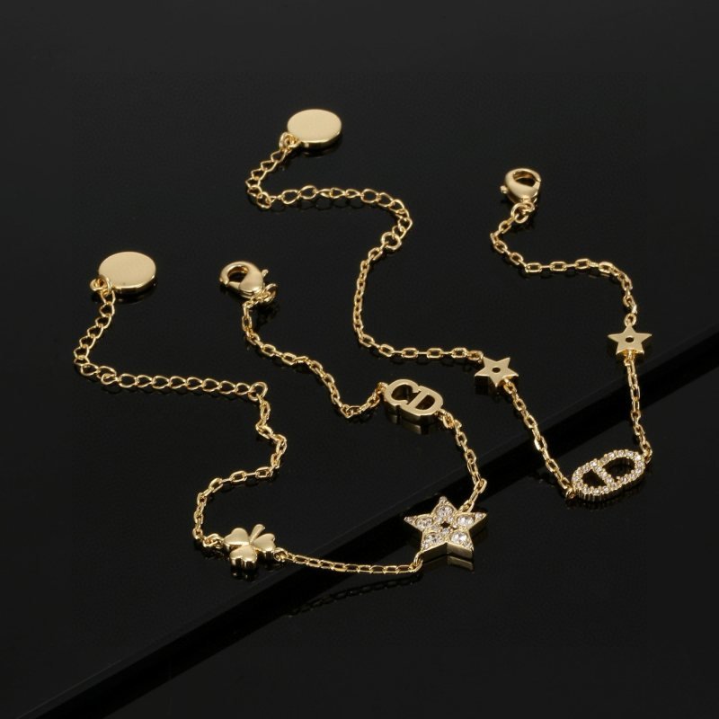 Dior J ADIOR Lucky Charms bracelet gold-tone metal with clear crystal accents 16cm with 3cm extender
