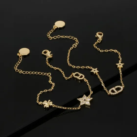 Dior J ADIOR Lucky Charms bracelet gold-tone metal with clear crystal accents 16cm with 3cm extender