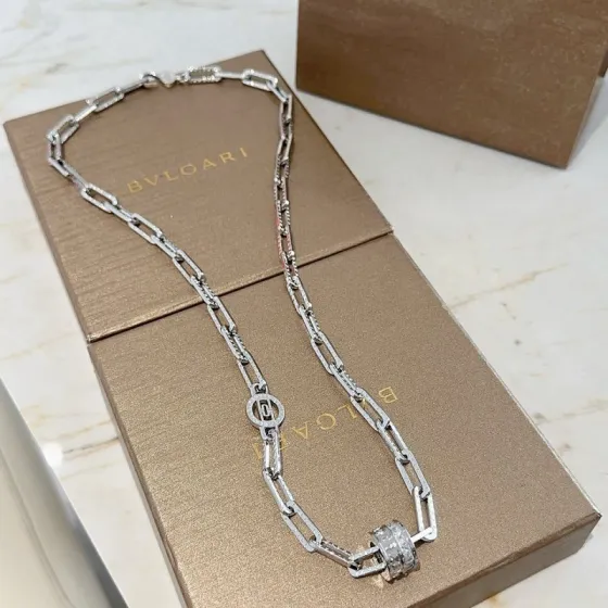 Bvlgari B zero1 necklace silver-toned metal with clear pave diamond accents 60cm