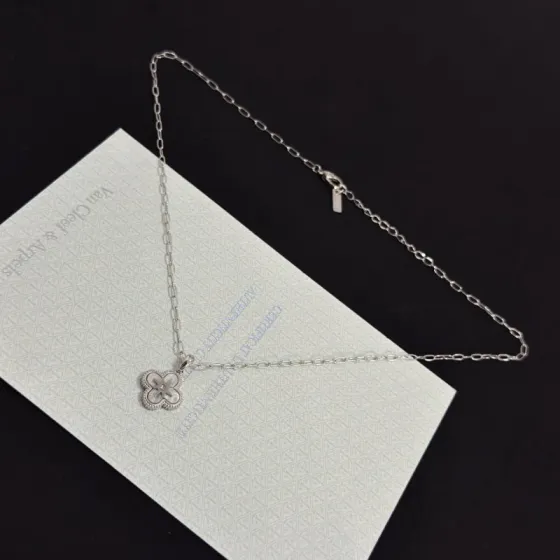 Van Cleef Arpels Alhambra necklace silver white gold white mother-of-pearl diamond 42cm